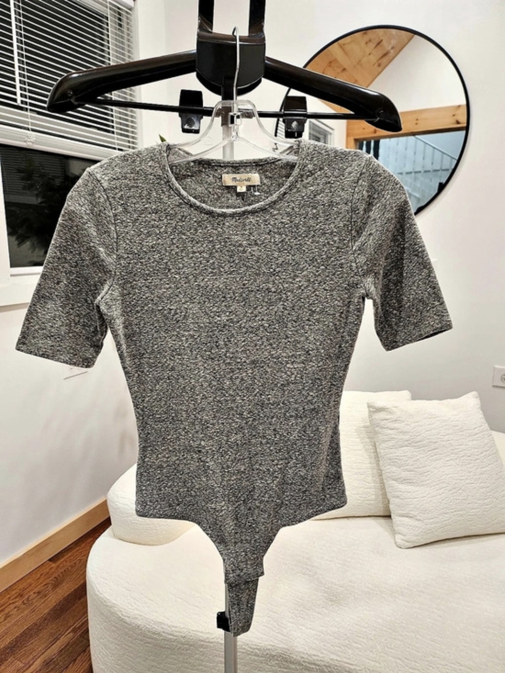 Madewell Crewneck Short-Sleeve Thong Bodysuit Gray Size Small